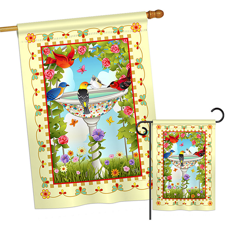 Drapeau de jardin 40 po x 28 po Bathing Birds Friends
