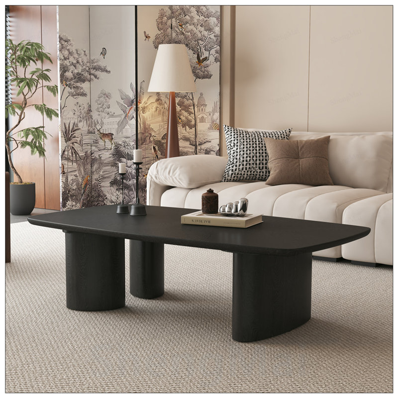 Table basse en panneau de fibres à densité moyenne avec finition en placage de frêne pour le salon, style rustique campagnard, design durable et spacieux