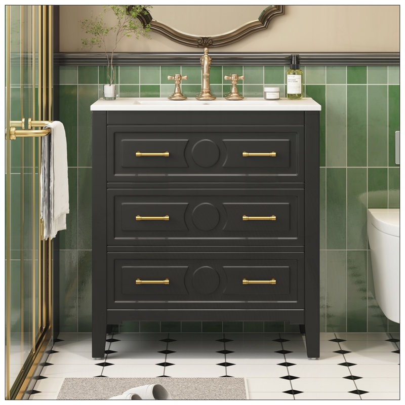 Meuble-lavabo 30 po avec lavabo en céramique, Noir