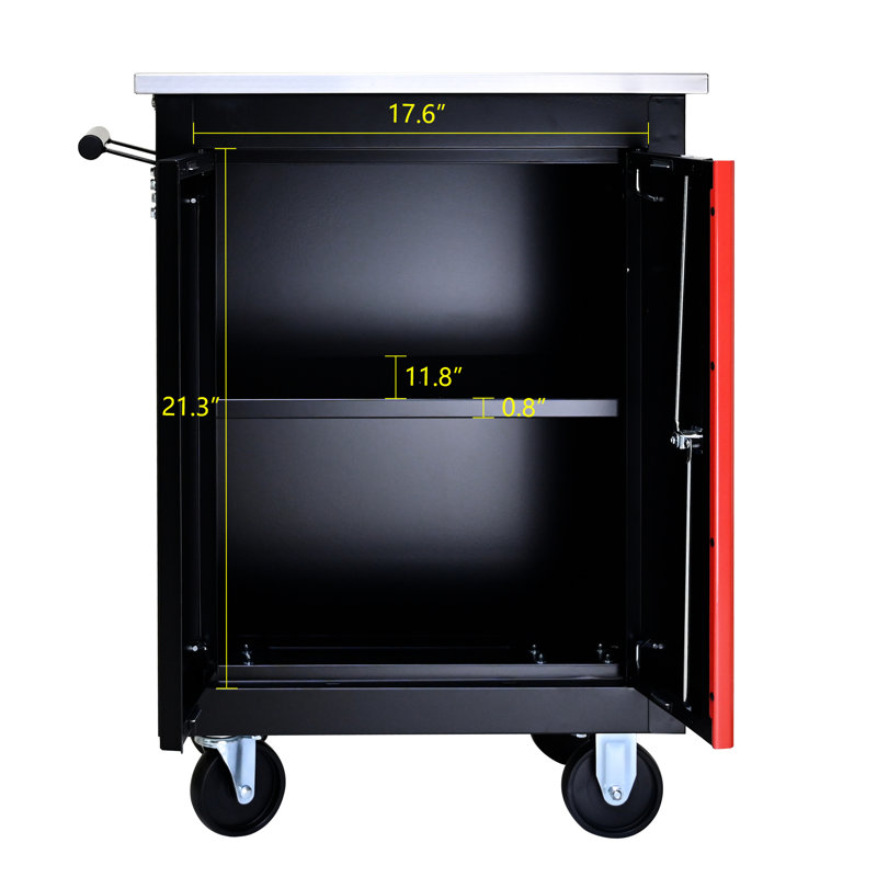 Chariot multi-outils avec clins de 20 mm d'épaisseur - Verrou de clé de voiture noir et rouge et plateau en acier inoxydable