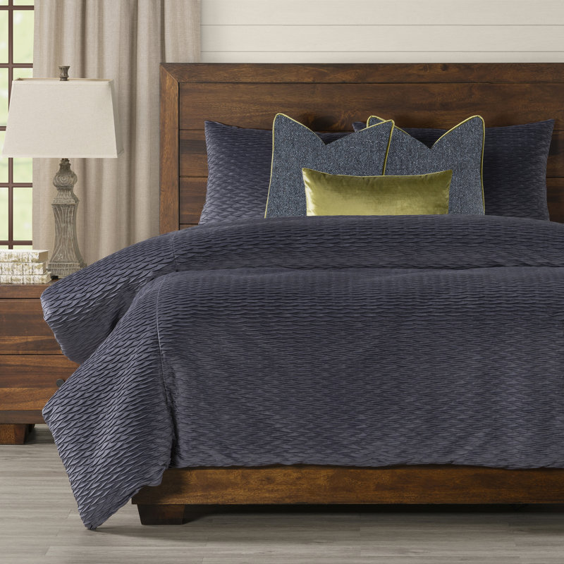 Pleated Velvet Blue Stone Duvet Cover & Insert Set, Twin Duvet Cover + 1 Sham + 2 Pillows