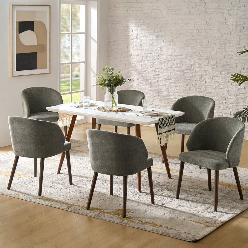 Kanalu Modern Dining Chair With Solid Wood Legs, Gray, 6