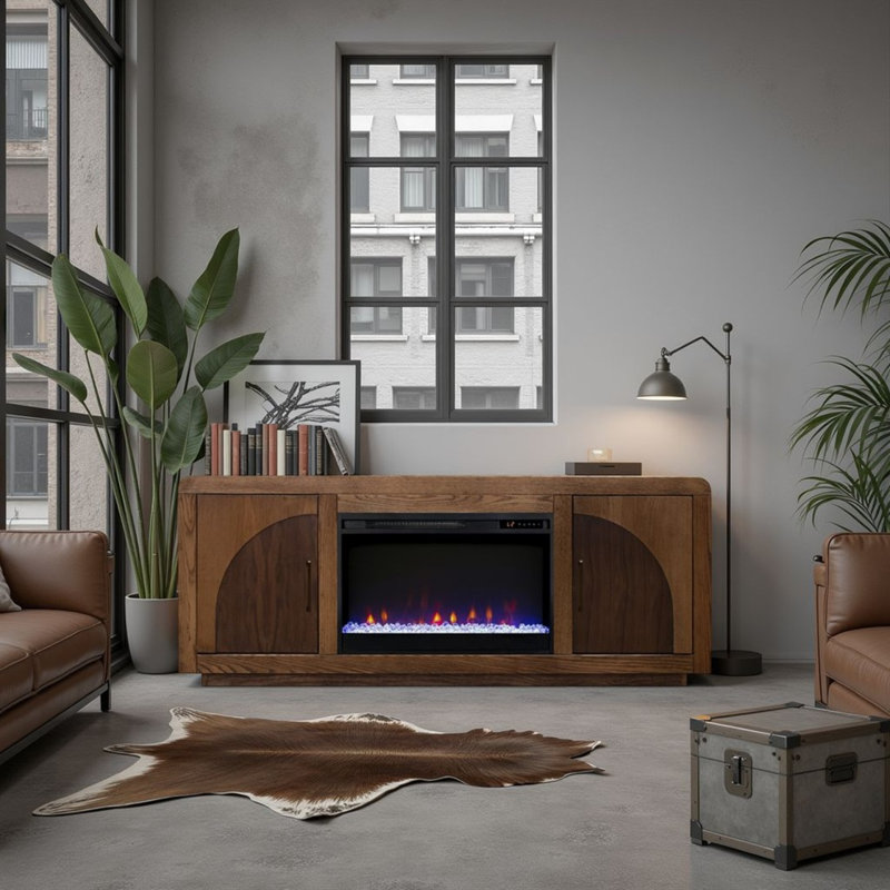 Meuble télé Eclipse 65 po pour téléviseur de 75 po ou moins, finition bourbon et noyer, H 26,07 po x l 65,07 po x P 17,07 po