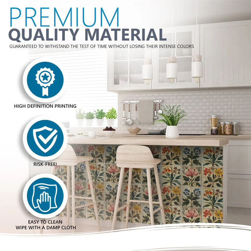 5" X 5" Floral Vinyl Peel And Stick Mosaic Tile (Set Of 24)