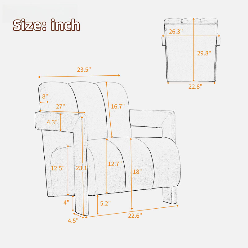 Set Of 2 Modern Armchairs With L-Shaped Armrests, White Polyester