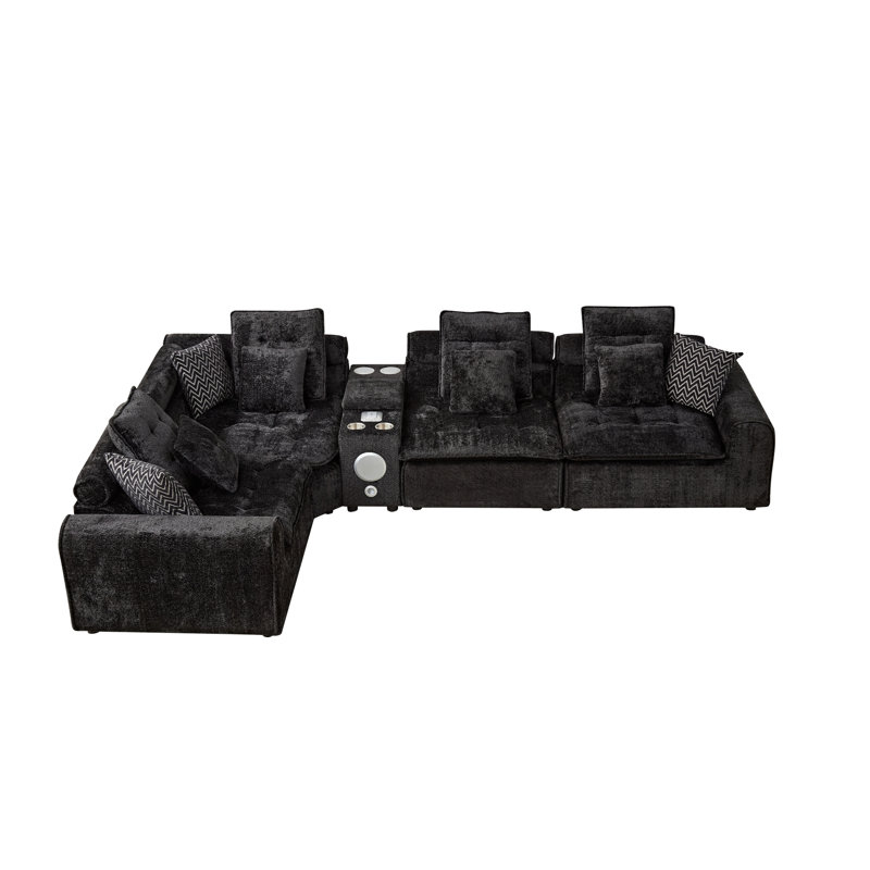 Canapé d'angle spacieux avec rangement, canapé moderne en boucle noire d'angle pour la maison, Noir