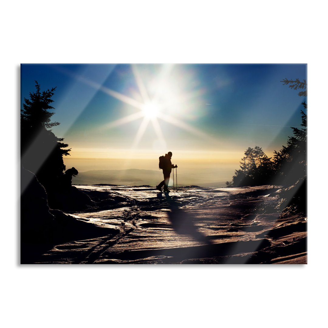 Glasbild "Wintersport Skifahren bei Sonnenuntergang"