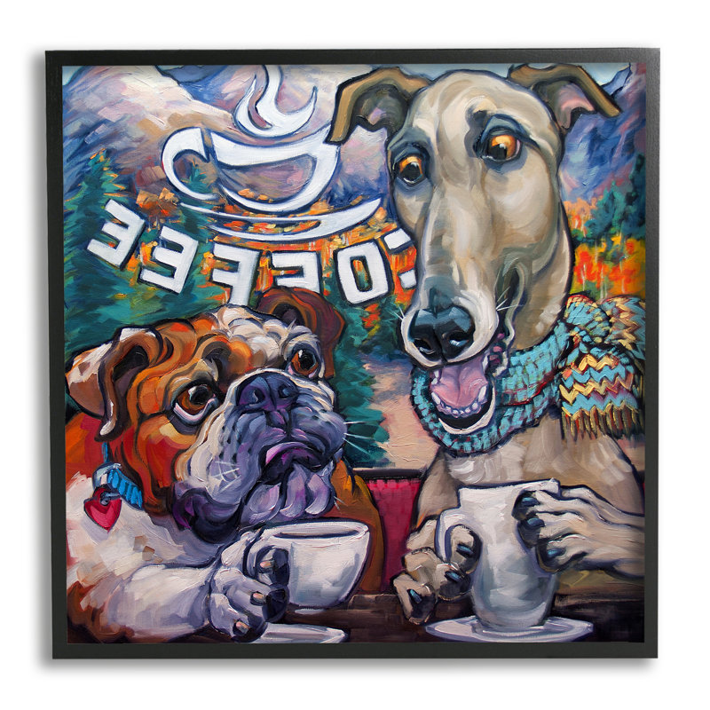 Chiens au café par CR Townsend, Giclée encadrée noir minuit, H 12 po x l 12 po x P 1,5 po