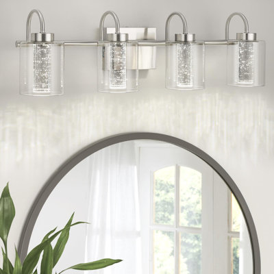 Luminaire de salle de bain brossé 4 lumières, lumières de meuble-lavabo en verre cristal à intensité variable 3 couleurs