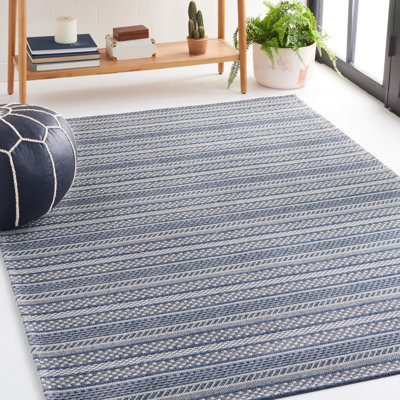 Martha Stewart Cotton Striped Rug in Navy/Light Gray