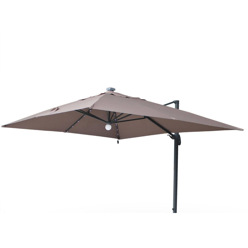 Judkins 400 cm W X 300 cm D Rectangular Lighted Tilt Cantilever Parasol with Crank Lift, Taupe