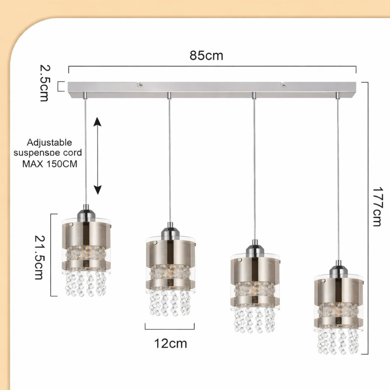 Osterhoudt 4 - Light Crystal/Kitchen Island/Cluster Modern Linear LED Pendant