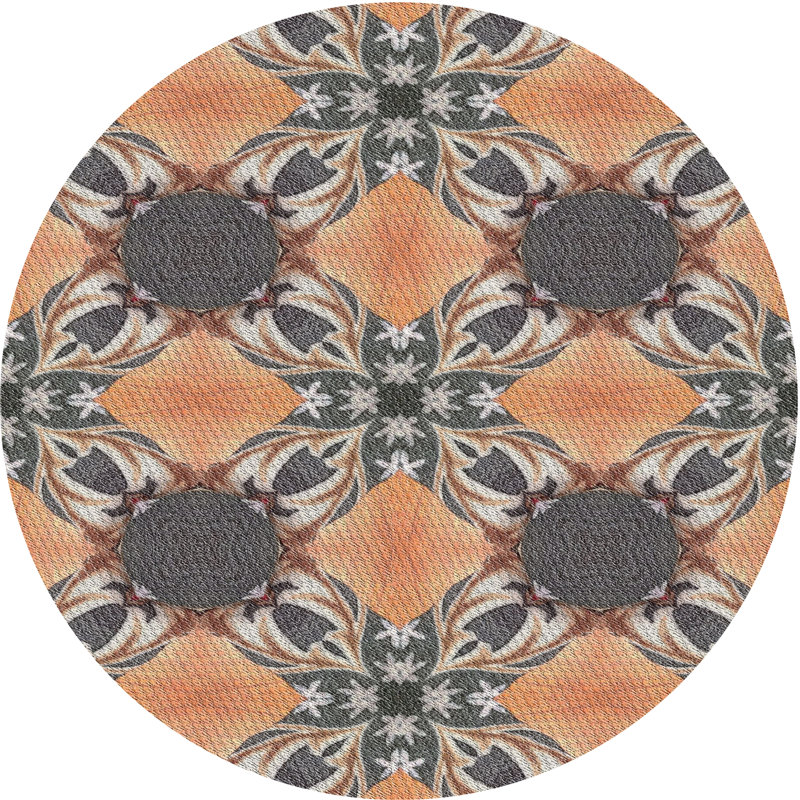 Tapis orange/brun métier tissée à la machine, Rond 8 pi