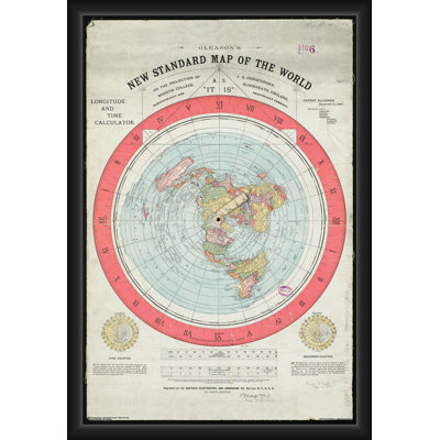 Carte de la terre plate sous licence officielle - affiche d'art encadrée - 24 x 36 pouces - cadre en bois d'ingénierie robuste avec verre plexi - prêt à être accroché