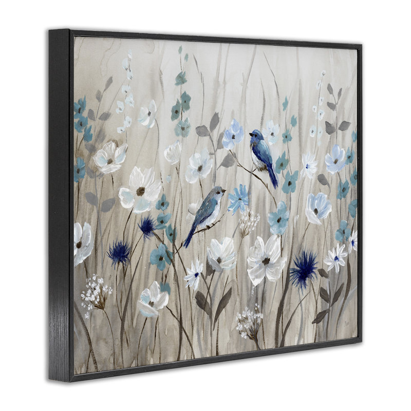 «Birds Floral Meadow Blossoms», art de la giclée noire encadrée par Nan, Giclée encadrée noir minuit, H 14 po x l 11 po