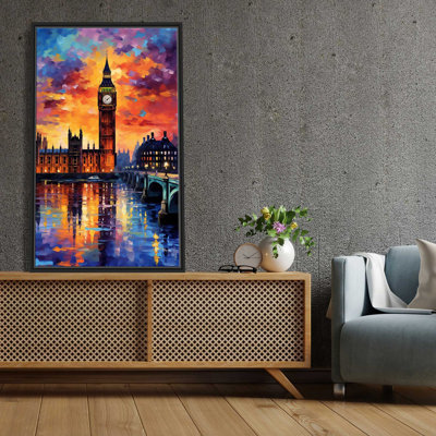 London, England At Twilight V1 - Peinture sur toile à cadre flottant