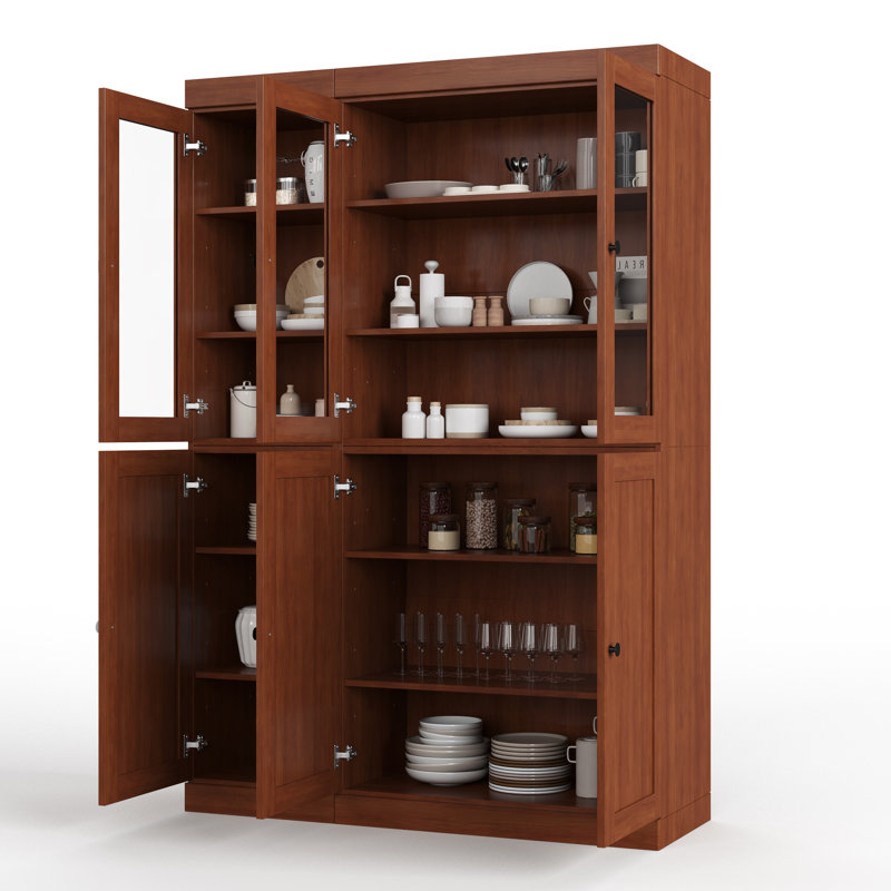 Palace Imports 100% Solid Wood 48.5" Pantry China Cabinet with Shaker Doors, Clear Glass & Adjustable Shelves, Mocha