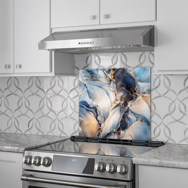 Dosseret en verre trempé Sapphire Cascade - Décoration murale de cuisine, H 36,5 po x l 36,5 po x P 0,5 po