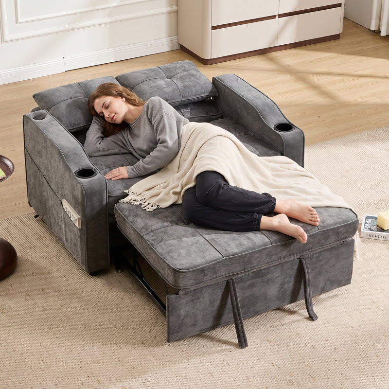 2 Seater Linen Sofa Bed, Grey