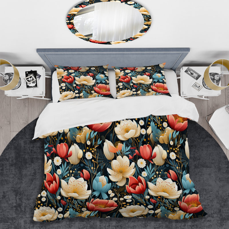 Motif floral artistique - ensemble de housse de couette floral - microfibre de polyester