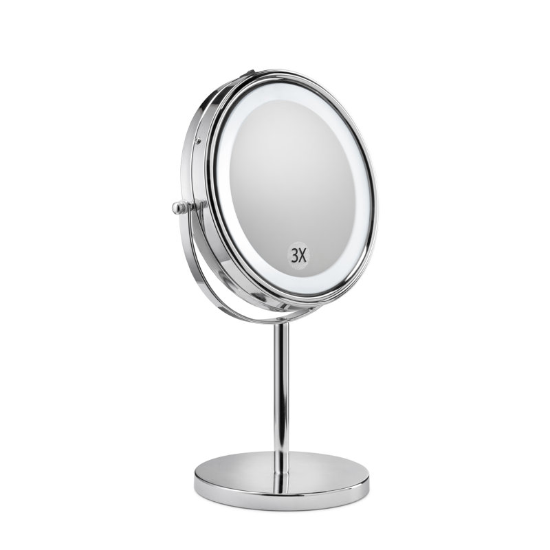 LED Makeup Mirror with 3x Magnification and Rotating Face, Chrome