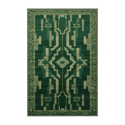 Machine Washable Art Deco Green Area Rug