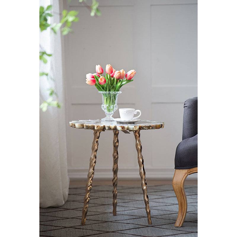 Sue Stone Top End Table, Brass