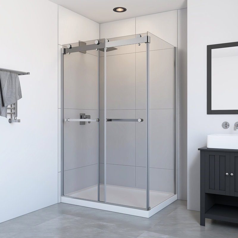Cabine de douche rectangulaire à double glissière avec cadre H 48,5 po et l 77,5 po, Chrome