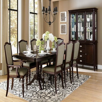 Double Pedestal Dining Table Dark Wood 96-Inch Extension Leaf