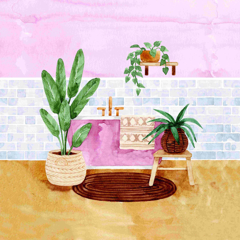 Girly Bathroom - peinture sur toile tendue, H 30 po x l 30 po