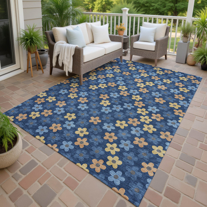 Machine Washable Indoor/Outdoor Chantille ACN2569 Kids Rug, Navy, 5' x 7'6"