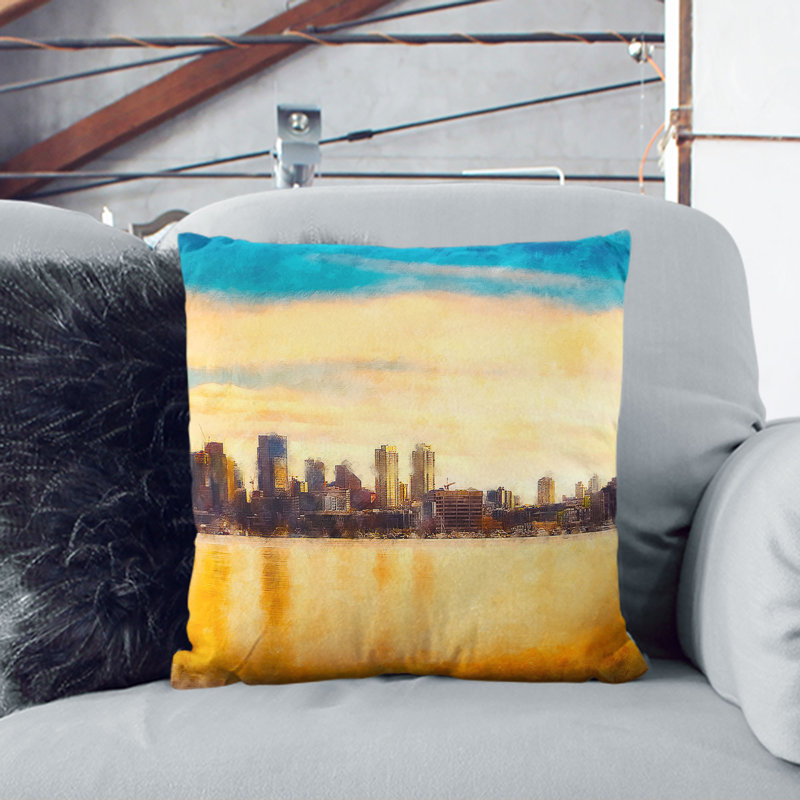 Reflection of the Seattle Skyline Cushion with Filling, 40cm H x 40cm W x 15cm D, White