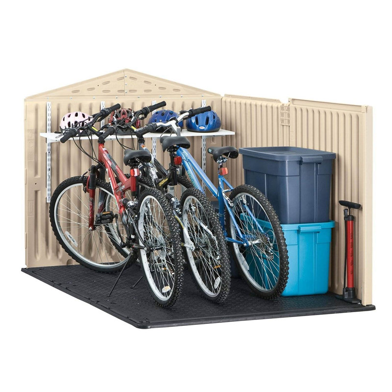Beige Resin Slide-Lid Outdoor Storage Shed, 96 Cubic Feet