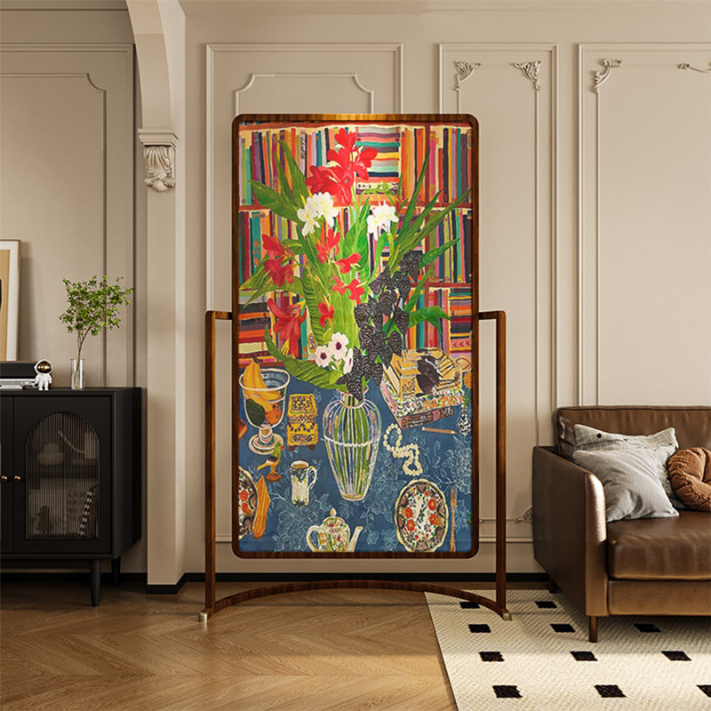 Oil Painting Style Solid Wood Room Divider
