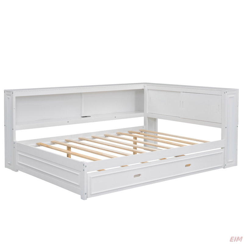 Full Size Wood Daybed With Storage Shelves, USB, LED, And Trundle (Daybed)
