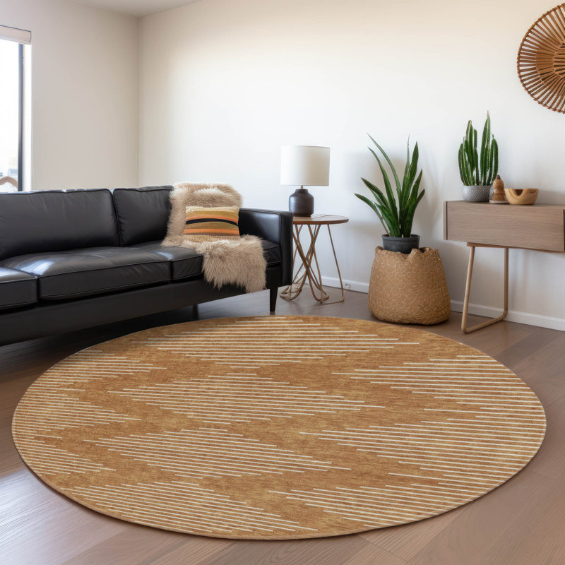 Tapis géométrique Premium lavable à la machine Colmenero AMF1016, Rond 8 pi
