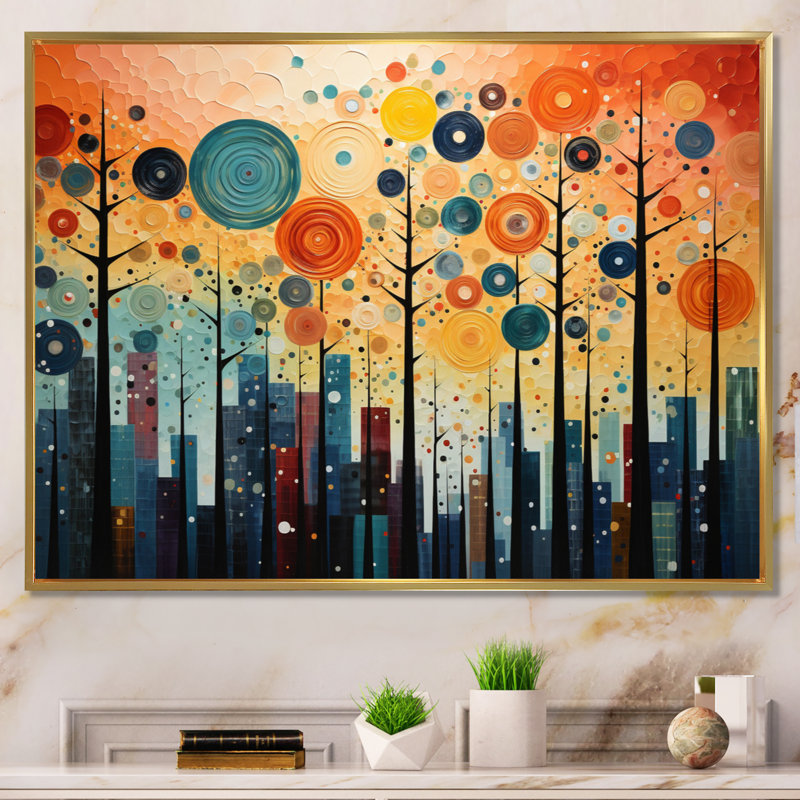 Mid-Century coloré audacieux «Breeziness III» - impressions abstraites sur toile de style Mid-Century, Cadre flottant doré