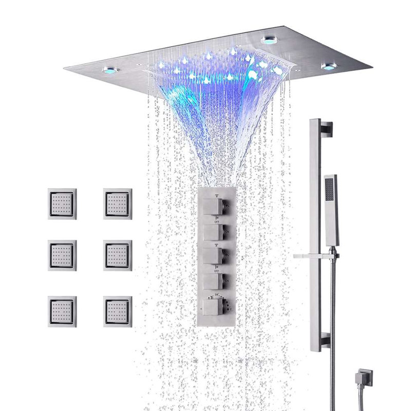 Système de douche encastré au plafond à DEL Isernia avec panneau 20 x 14 et contrôle de température thermostatique Isernia