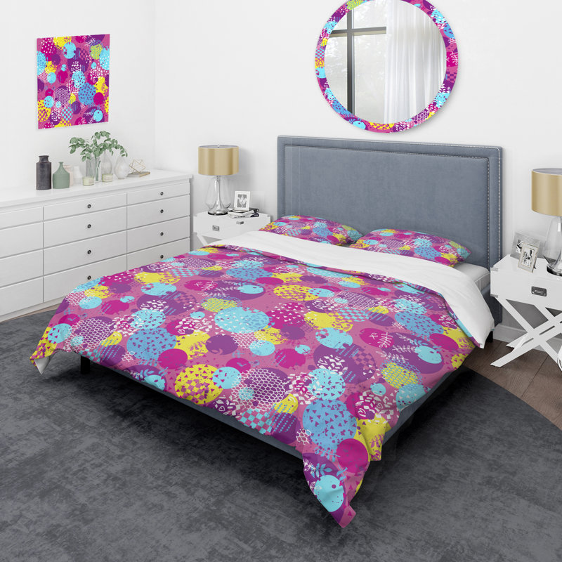 Motif de cercle rose - ensemble de housse de couette abstrait - microfibre de polyester