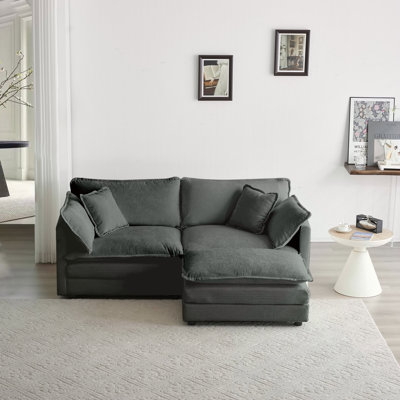 Canapé modulaire en L à deux places avec repose-pieds Chenille, parfait pour les petits espaces de vie et un confort maximal