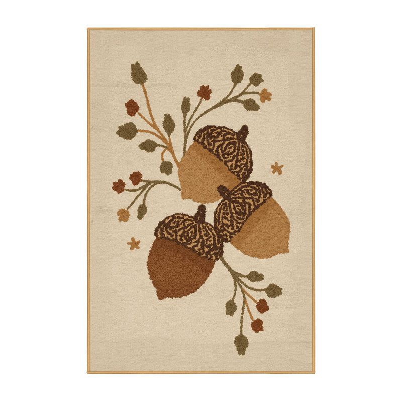 Soft Plush Faye Halloween Modern & Contemporary Abstract Area Rug in Beige – LightBrown Binding, 7x10