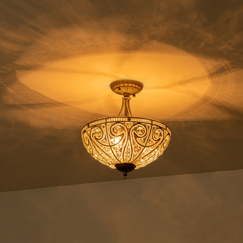 3-Light Drum Crystal Semi Flush Mount