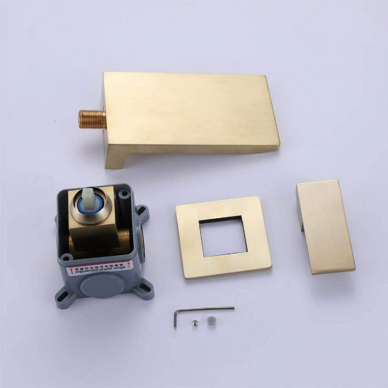 Waterfall Wall Mounted Bathroom Faucet, Brushed Gold