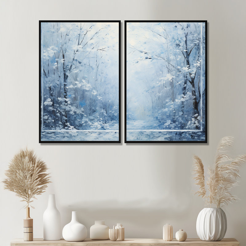 Paysage d'hiver, neige, forêt I - art mural blanc, Black, 36" H x 48" W, Impression encadrée flottante