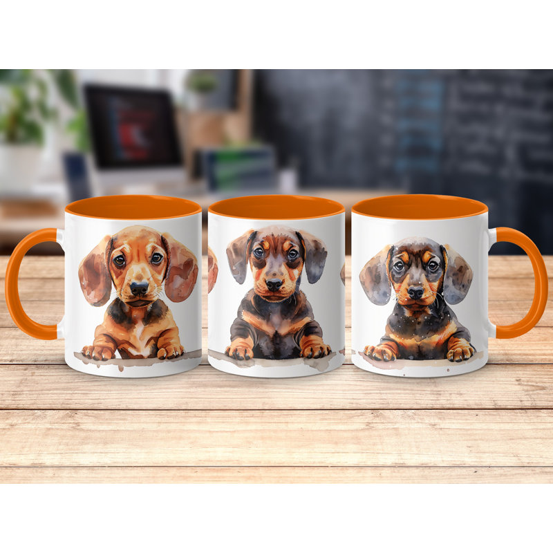 11oz Watercolour Dachshund Puppy Design Coffee Mug, 2