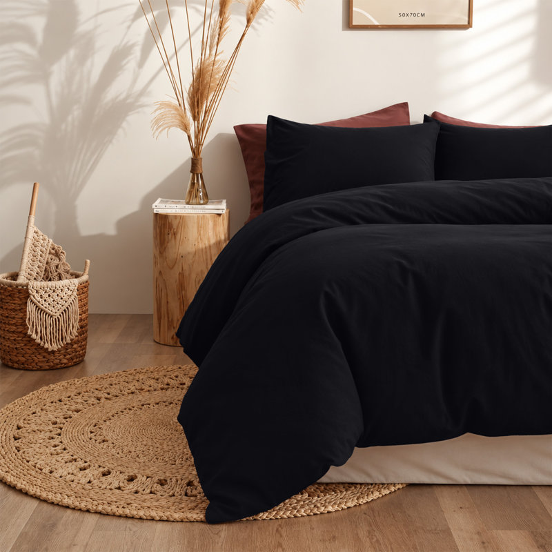 300TC Microfiber Duvet Cover Set – Reversible Luxury 3-Piece, Super King Duvet Cover + 2 Standard Pillowcases, Black