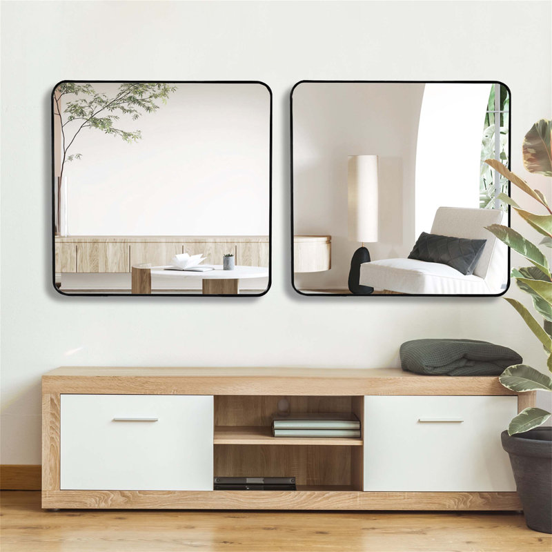 Wall-mounted Square Bathroom Mirror with Premium Frame and Safety Features, Ideal for Modern Interior Decor., 36" x 36"