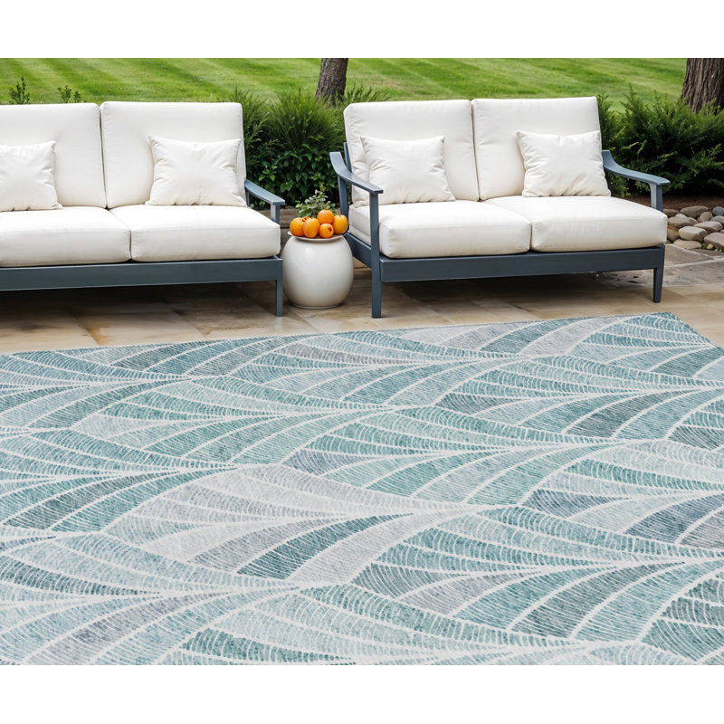 Tapis d'intérieur / extérieur géométrique lavable vert menthe et argent 9 pi x 12 pi Aqua
