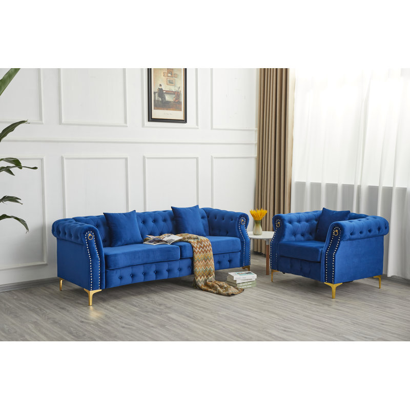 2 - Piece Velvet Living Room Set, Blue