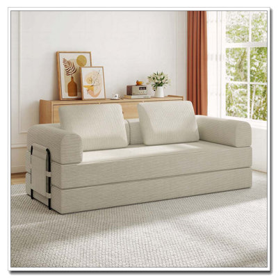 Canapé-lit convertible en velours côtelé avec coussin cylindrique Corduroy